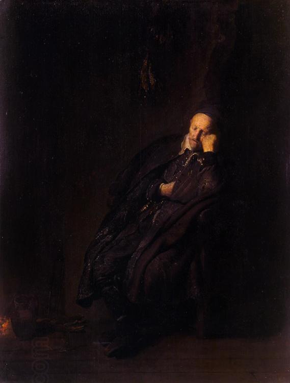REMBRANDT Harmenszoon van Rijn An old man asleep at the Hearth (mk33) oil painting picture